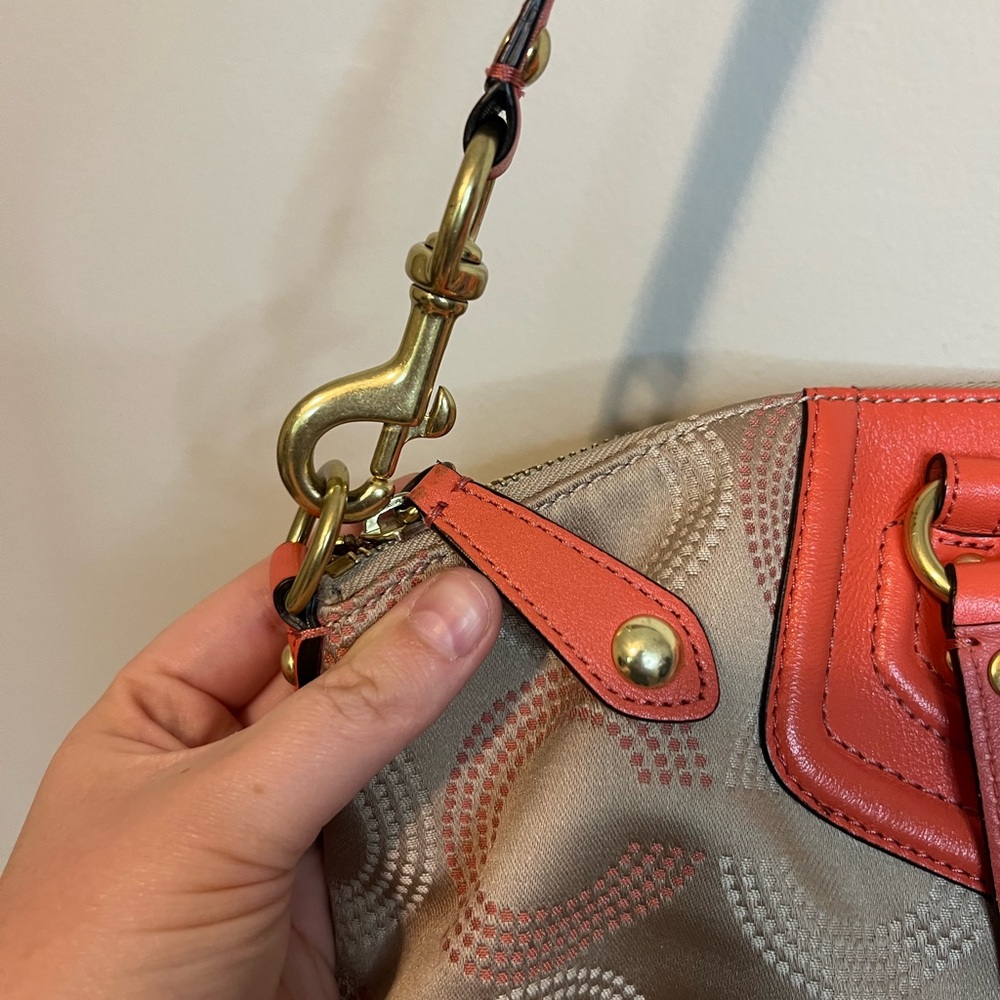 Coach Ashley Dotted Op Art Coral and Beige Tote Bag - Picture 5 of 12